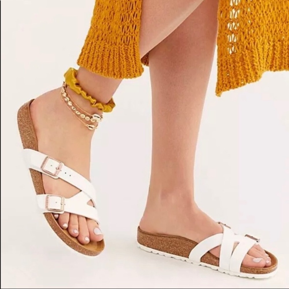 Yao White cross strap Birkenstock’s
